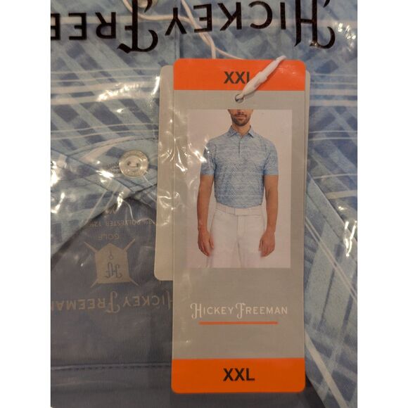 Hickey Freeman Golf Polo XXL Blue Plaid Stretch Moisture-Wicking NWT - Picture 3 of 5